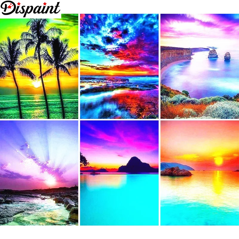 

Dispaint Full Diamond "Scenery Sunset Tree" DIY 5D Diamond Painting Cross Stitch Home Decor Picture Of Rhinestone Handmade