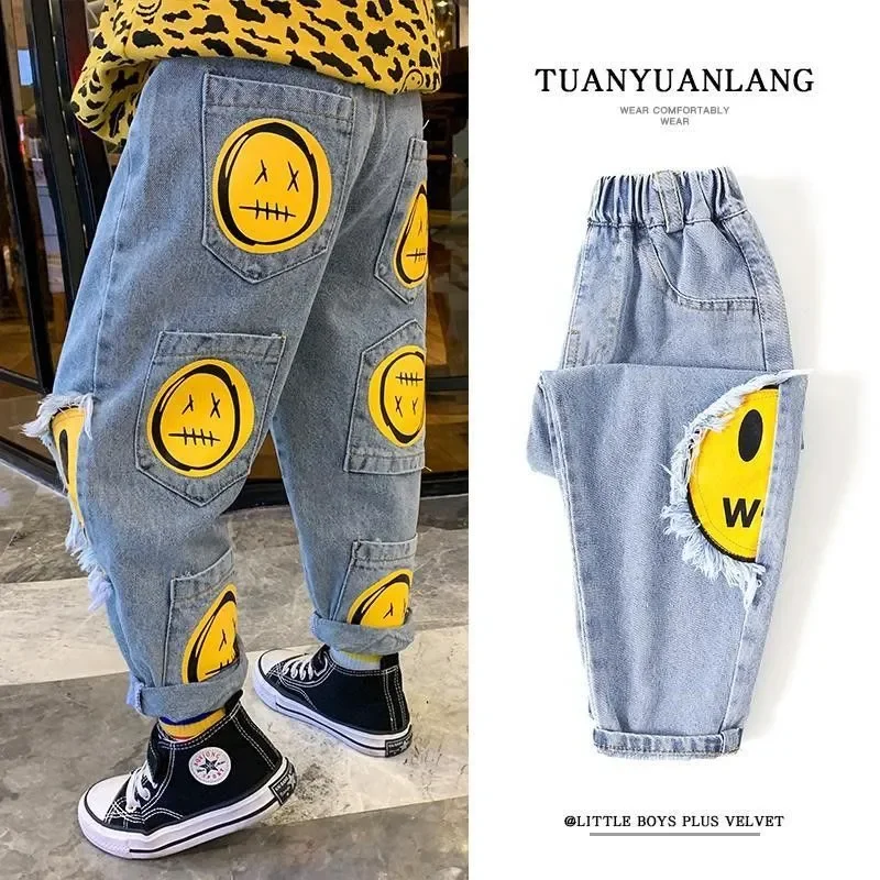 

Boys' jeans spring clothes 2022 new western style spring and autumn children's pants trousers Korean version baby casual trend