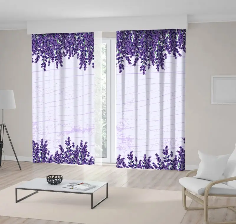 

Curtain Flowers on Wooden Wall Autumn Days Lavender Summer Bloom Decorative Artwork Purple Gray