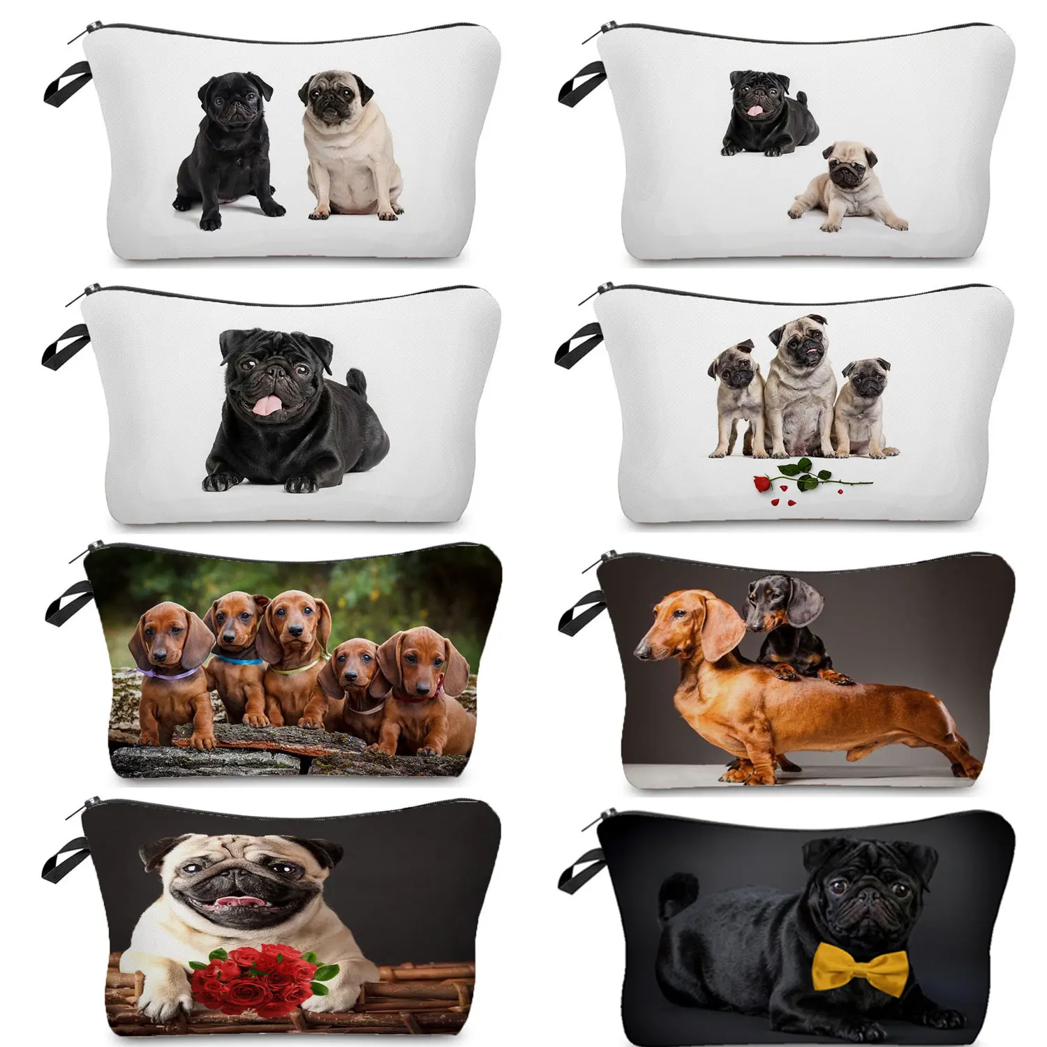 

Heat Transfer Printing Black Pug With Bow Tie Makeup Bag Cosmetic Organizer Bag Fashion Women Brand Cosmetic Bag Cute Gift Kids