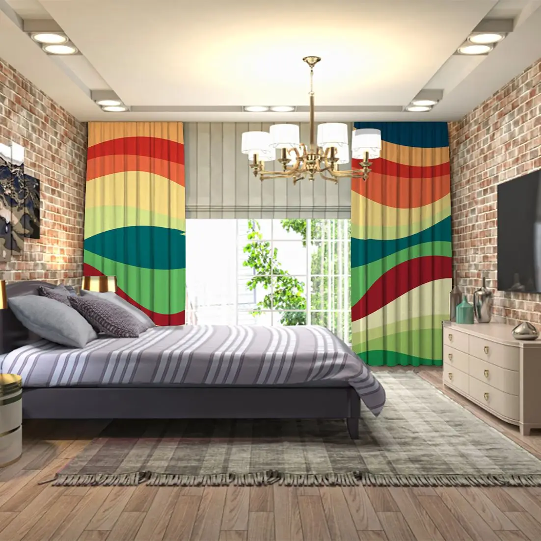 Занавес Красочный Абстрактный волнистый узор природа Вдохновленный современные