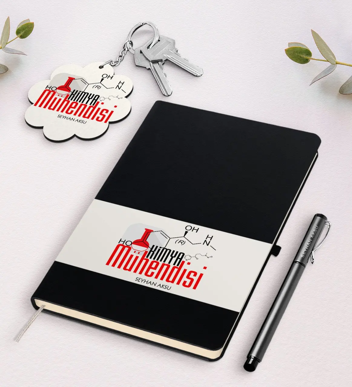

Personalized Chemical Engineer Black Notebook Pen And Keychain Gift Seti-2