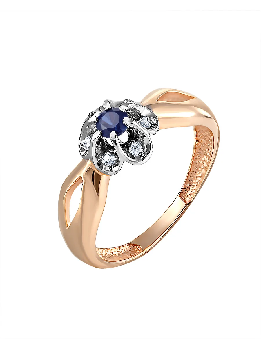 Кольцо &quotЦветочек&quot SamoroDki Jewelry 3мм с натуральным агатом кор. рубином гт сапфиром