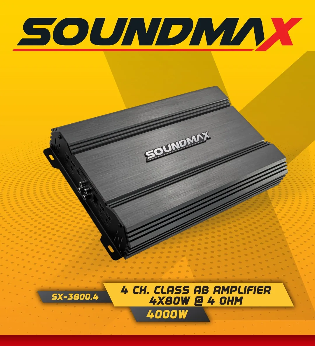 

SX-3800.4D CAR AMPLIFIER 4 CHANNEL RMS 4ohm : 4CH×80W • RMS 2 ohm : 4CH×120W