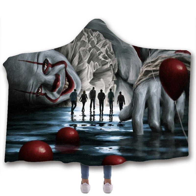 Аниме страшная маска Ужас It печатных плюша на меху с капюшоном и застежкой Одеяло