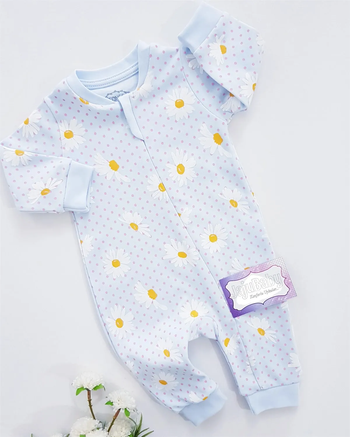 

Jaju Baby, Blue Daisy Zipper Jumpsuit, Cute Print