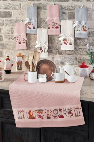 

6 Pieces 45*70 Embroidered Kitchen Towels are made of antibacterial 100% cotton yarn