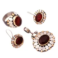 Sequin Handmade Root Ruby Stone Silver Set 1240Hand Made Silver Jewellery Set