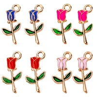 20pcsset multicolor red rose purple blue pendant cute flowers charms for jewelry making supplies enamel alloy accessories
