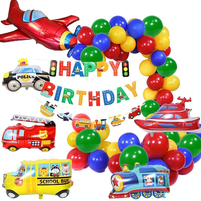 

Children's Birthday Decoration Boy Transportation Birthday Party Balloon Garland Plane School Bus Yacht Fire Truck Train Balloon