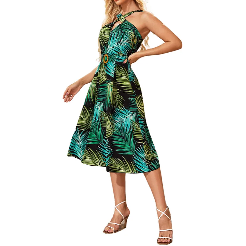 

2022 spring summer ladies beach sexy long dress fashion suspenders halter neck sexy design temperament holiday dress