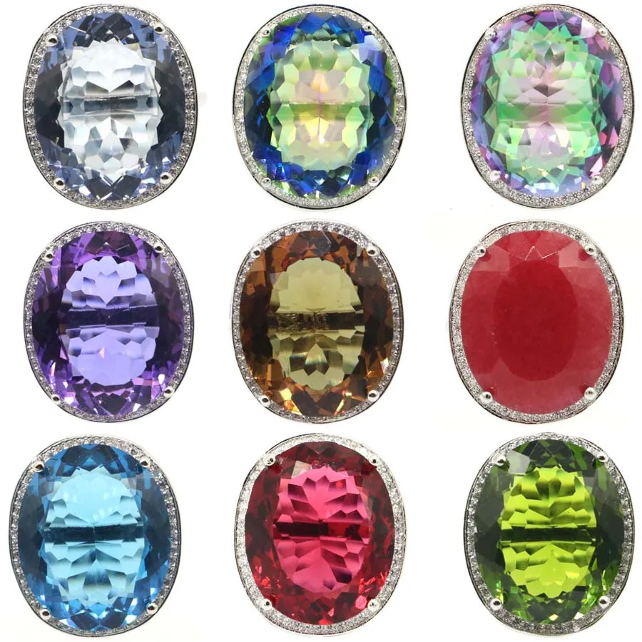 25x21mm Top Selling 22x18mm Fire Mystic Rainbow Violet Topaz Zircon Women Jewelry SheCrown Silver Rings