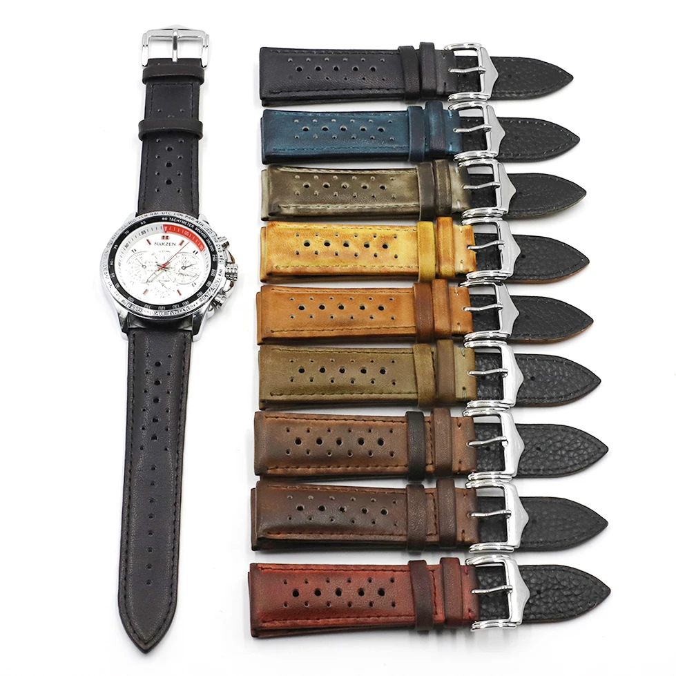 18mm 20mm 22mm 24mm Handmade Genuine Leather Watch Strap Vintage Black Blue Brown Green Watchbands High Quality Men's Watch Band