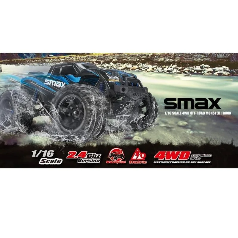 Радиоуправляемый монстр Remo Hobby SMAX (синий красный) 4WD 2.4G 1/16 RTR артикул 1631 | Игрушки и