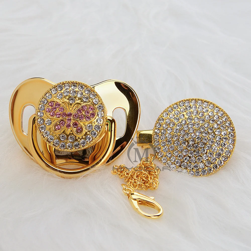 MIYOCAR, золотой, горный хрусталь, розовый, блестящий, Бабочка, bling, соска и пустышка, зажим, набор, соска, держатель цепи, BPA fress, безопасный APBF