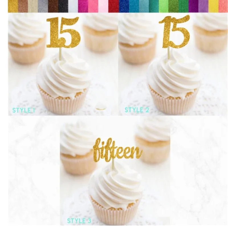 Индивидуальные блестящие топперы для капкейков номер 15 пятнадцать пищевых