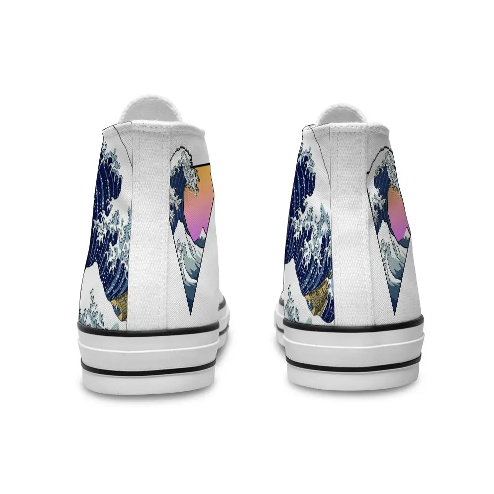 

2021 Men's High Top Waves Printing Canvas Casual Vulcanized Sneakers