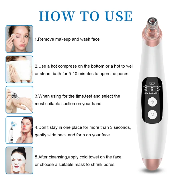Вакуумный очиститель кожи и пор от черных точек с 6-ю насадками | Красота здоровье