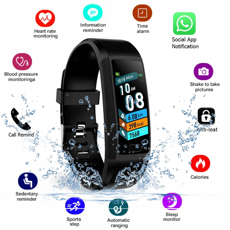 Смарт браслет с фитнес трекером IP67 водонепроницаемый спортивный смарт измерением кровяного давления и