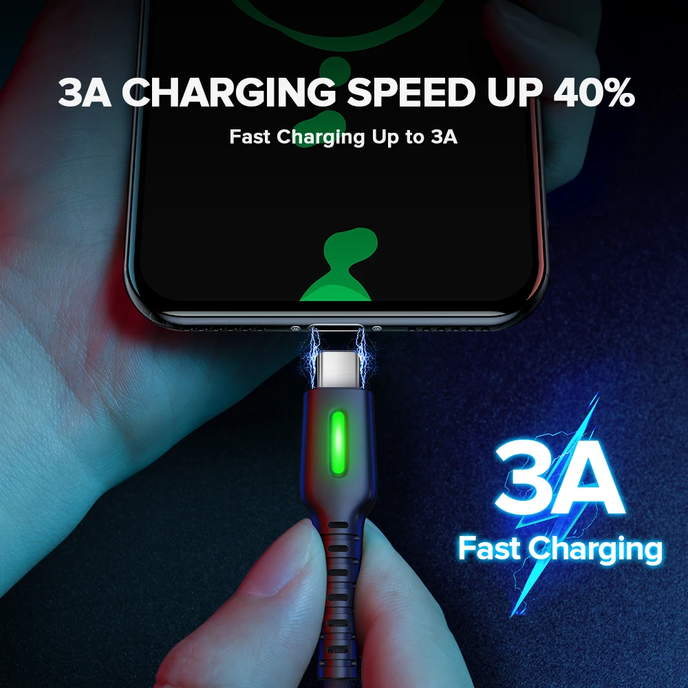 INIU 3A светодиодный usb type-C кабель для быстрой зарядки для Xiaomi mi 9T красный mi samsung S10 huawei usb ЗУ для мобильного телефона type-C шнур для передачи данных