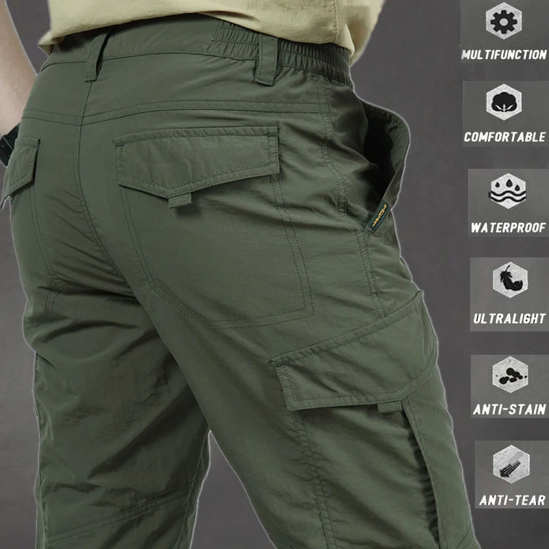 

Men Lightweight Tactical Pants Casual Breathable Army Military Style Long Trousers Man Waterproof Quick Dry Cargo Pant Plus Size