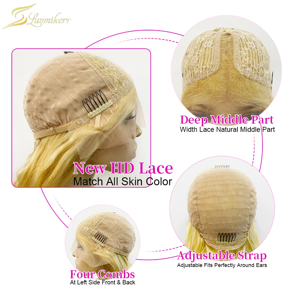 

Deep Wave Frontal Wig HD Transparent 613 Lace Frontal Wig PrePlucked Blond 40 inch Human Hair Wig Water Wave Lace Front Wig Full