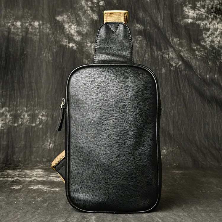

New Style Waist bags Genuine Leather Chest Bag Travel Fanny Pack Belt Waist Bag Phone Hip Pack Messenger Bag for Man in Black