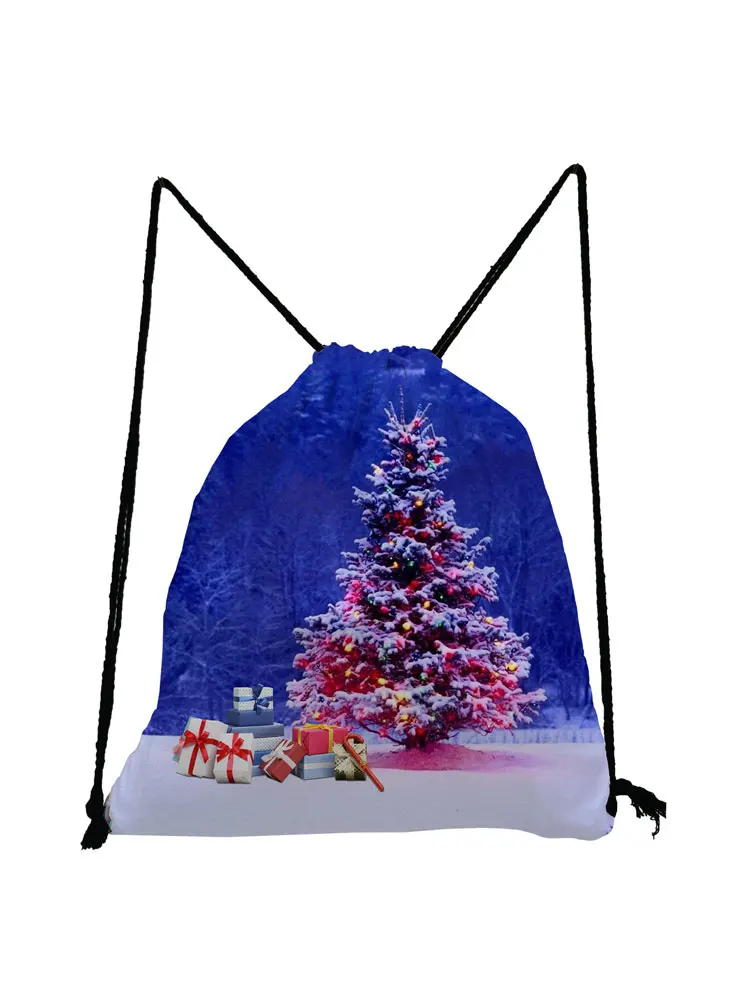 

Gift Box Tree Print Backpack Bag Christmas New Fashion Drawstring Bag Portable Storage Bag Female Unisex Gym Travel Softback Bag