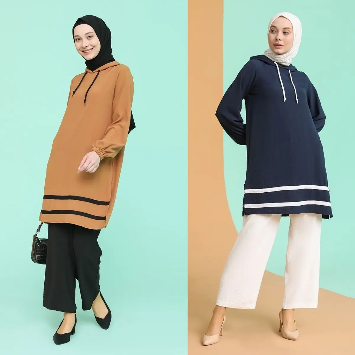 

Hooded Tunic Trousers Double Suit Straight Hooded Long sleeve Seasonal Women Muslim Fashion Hijab Clothing Stylish Comfortable C