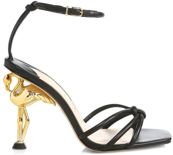 Ladies Spring Flamingo Heel Unique Heel Sandals Fashion Sexy High Heels Plus Size  Shoes Gold Black Mix Color Buckle  Sandals 43