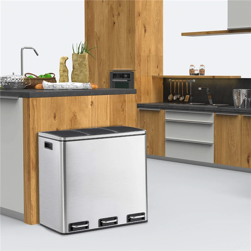 Мусорная корзина для гостиной кухни 14 галлонов мусорная с педалью из нержавеющей