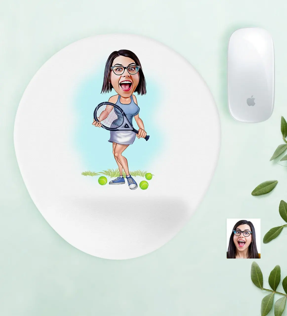 

Personalized Women 'S Tennis Player Caricature Of Wrist Support Mouse Pad