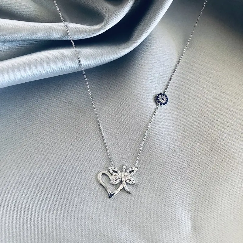 

Heart Dragonfly Evil Eye 925 Sterling Silver Necklace Women Girls Gift Jewelry Accessories Fashion Handmade Elegant Chain