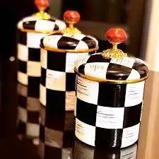 

Enamel Handpainting Quality Sugar bowl for kitchen Sugar bowl Classy checkered Authent12cm Cream-black Enamel 1Pcs Spice Rack