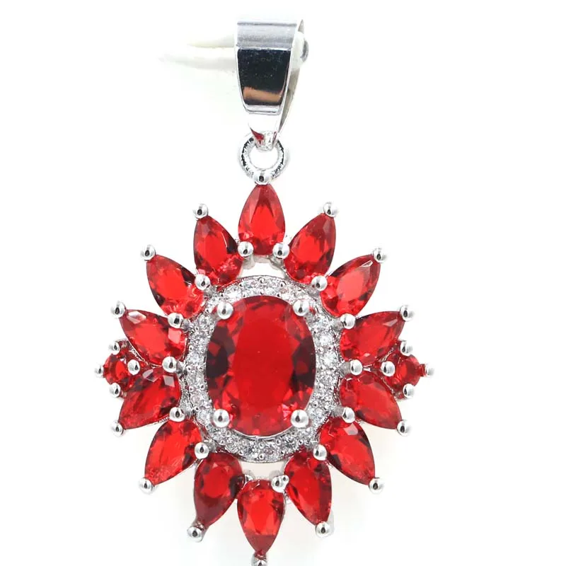 

36x22mm Stunning Created Red Blood Ruby White Bright Zircon For Ladies Daily Wear Silver Pendant