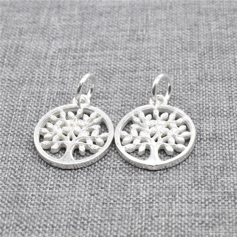 2pcs of 925 Sterling Silver Circle Tree Of Life Charms for Bracelet Necklace Earrings
