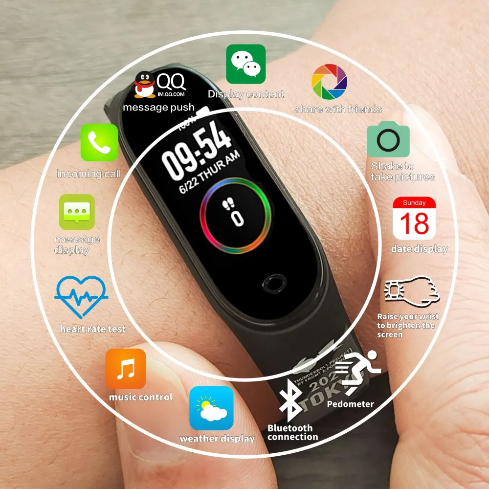 البوكيمون أنيمي ساعة جديدة M4 سوار ذكي بلوتوث معدل ضربات القلب ضغط الدم رصد اللياقة البدنية عداد الرياضة معصمه أدريود IOS