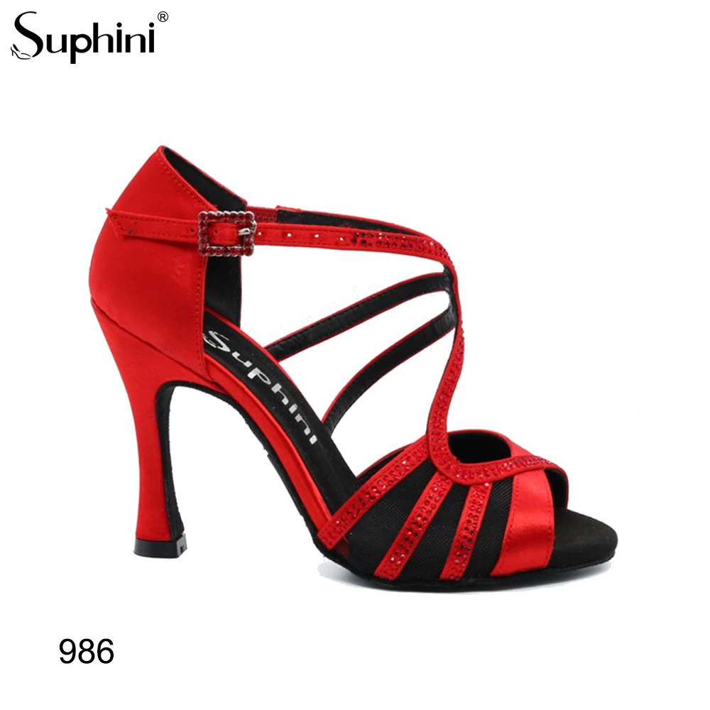 

Latin salsa dance shoes Latest Design Suphini Rhinestone Open Toe Handcraft Women Mesh insert Latin Salsa Dance Shoes