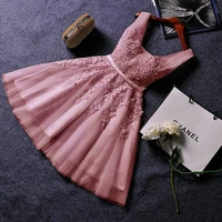 elegant pearl pink prom dresses 2021 sexy prom dress short v neck appliques beading lace up knee length graduation party gowns