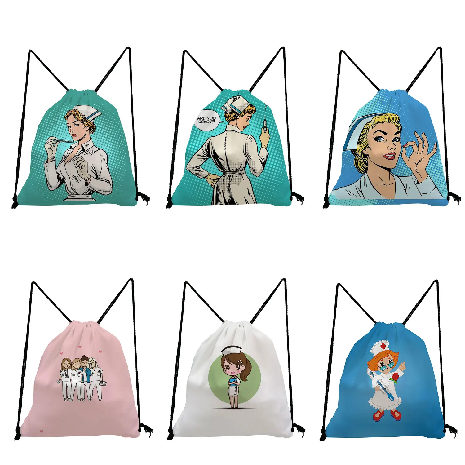 

Nurse Drawstring Bag Casual Child Backpack Cartoon Teenager Bookbag Gift Storage Bag Travel Bags Soft Back Bag Custom Pattern