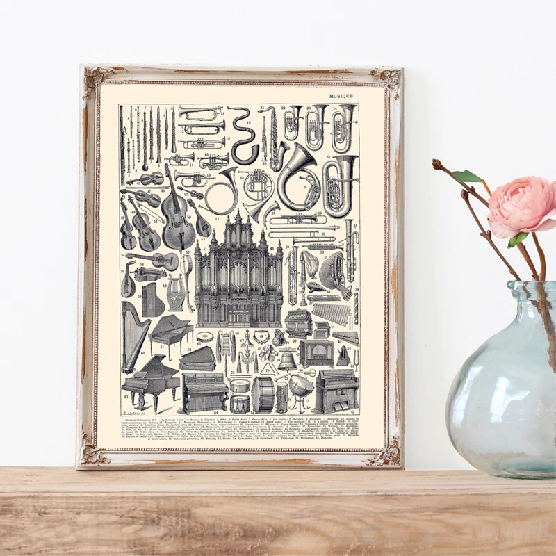 Музыкальный инструмент Постер фортепиано арфа рога холст печать музыка