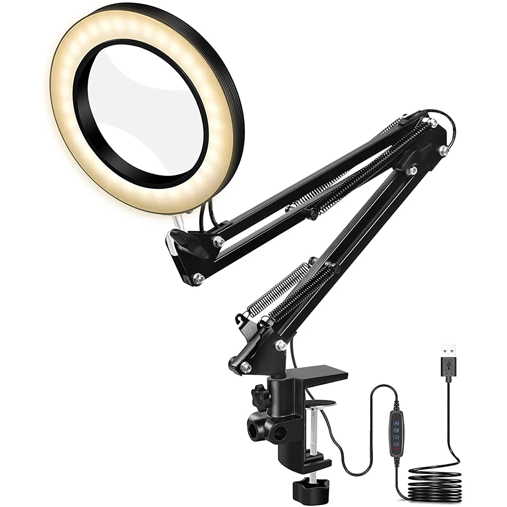 

Увеличительное стекло Toolour 5X с подсветкой, USB лупа для чтения, переделки, пайки, гибкое настольное увеличительное стекло, светодиодный цвета