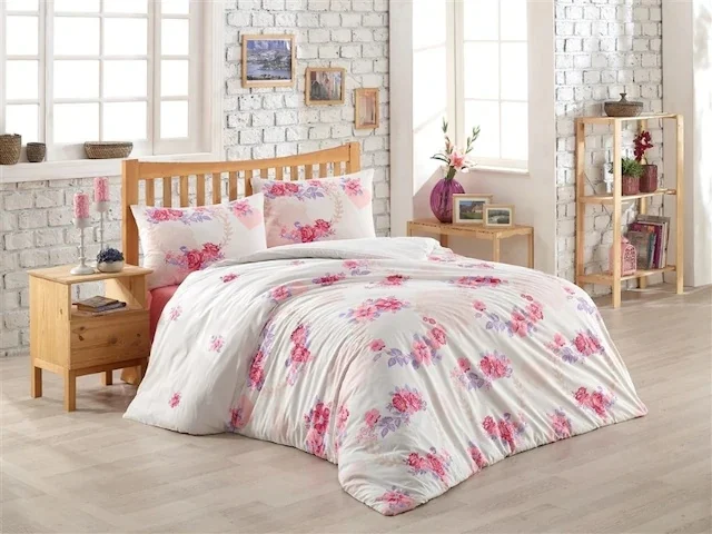 

Ranforce Rose Flower Pattern Bedroom Double Duvet cover set Crown Pink 289284298