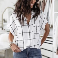 2020 summer women blouses casual button short sleeve blusas mujer de moda clothes women grid white female shirts femmes office