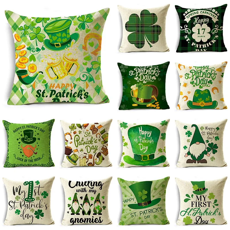 

St. Patrick's Pillow Pillow Set Irish Clover Juranus Alphabet Pattern Cushion Cover 40*40cm/45*45cm/50*50cm