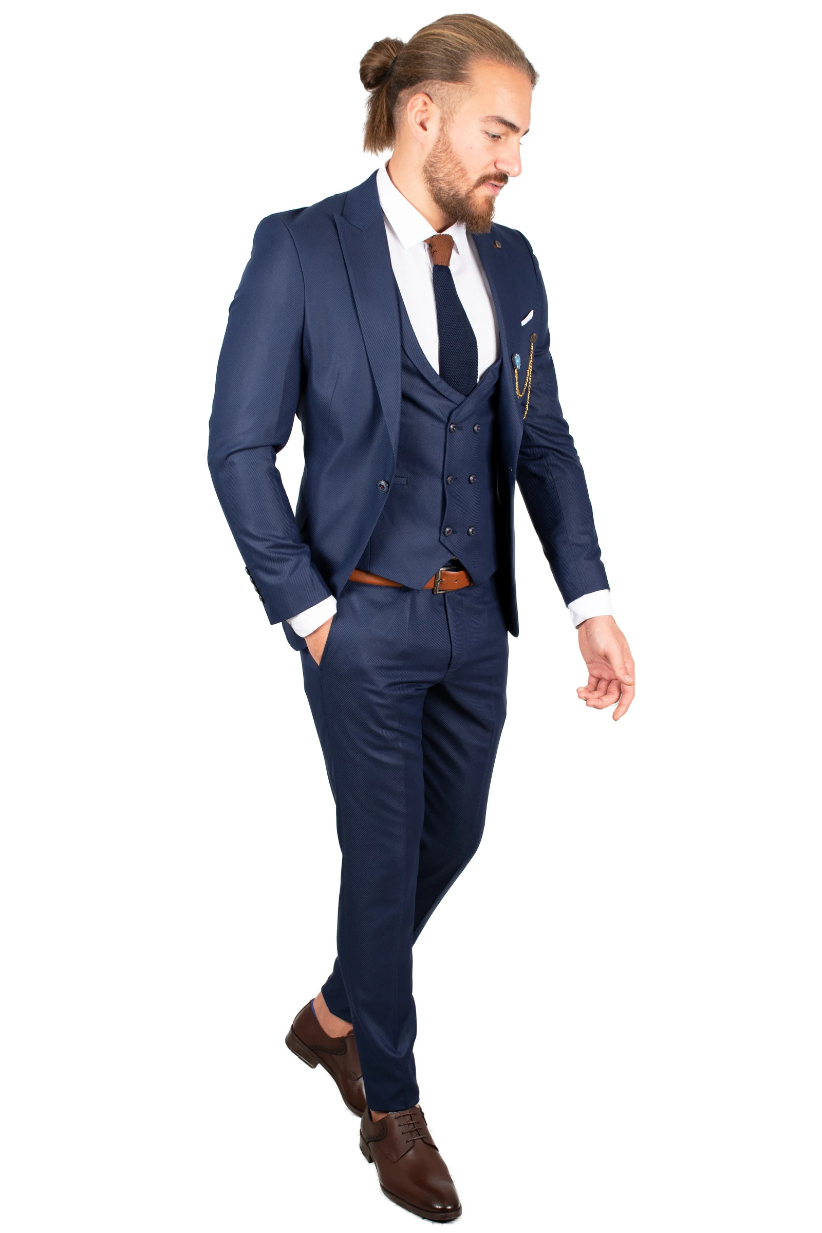 

DeepSEA Navy Blue Luxury Men 'S Suit Tuxedo Narrow Mould One Button Groom Business suits Wedding (Blazer + Pants + Vest) 2001180
