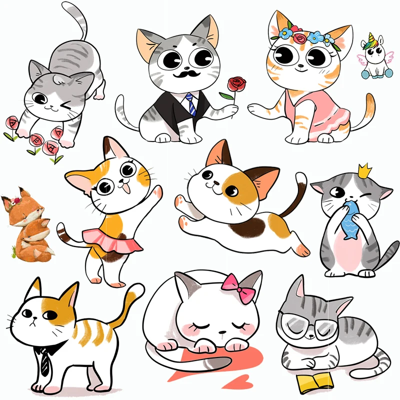 

Cartoon Cat Patches For Clothes Washable Kids T-Shirt Heat Transfer Thermal Sticker Personality Cute Animal Iron On Applique DIY