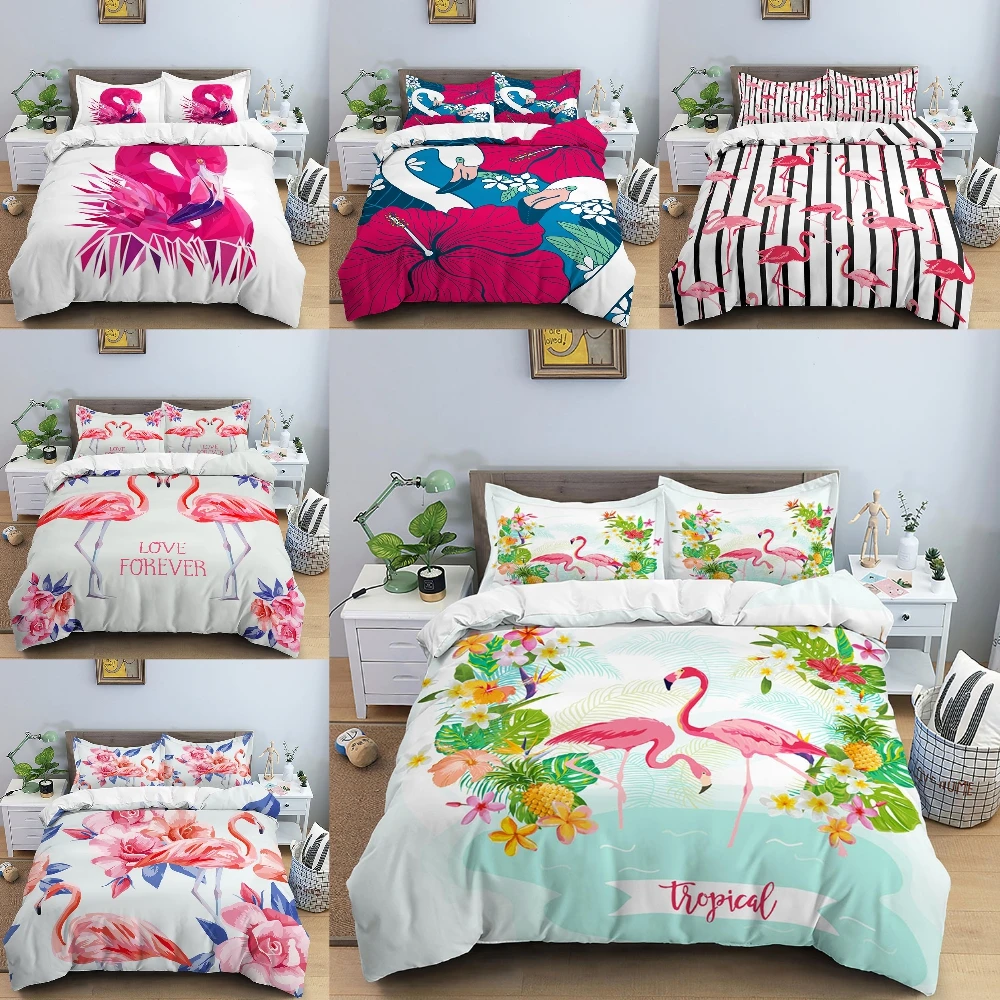 

Flamingo Bedding Set Soft Duvet Cover Set Comforter Bedding Quilt Cover with Pillowcase Kids Bedding Set Luxury Queen King Size