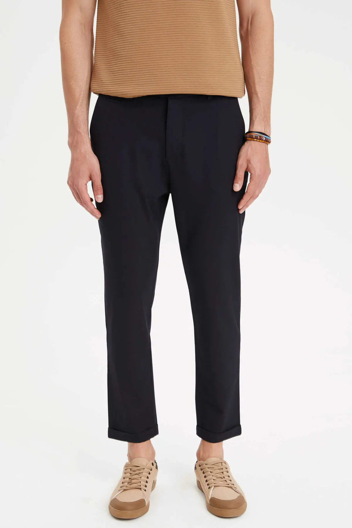 Дефакто мужские повседневные черные брюки прямые длинные средняя талия девятый