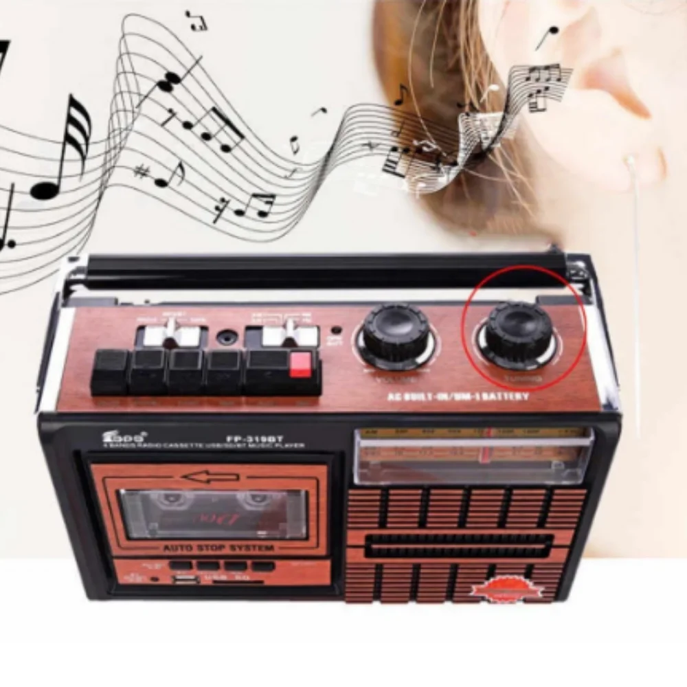 Радио Кассетный плеер Музыка Ретро Usb Fm Bluetooth SD Музыкальная нота Качество звука